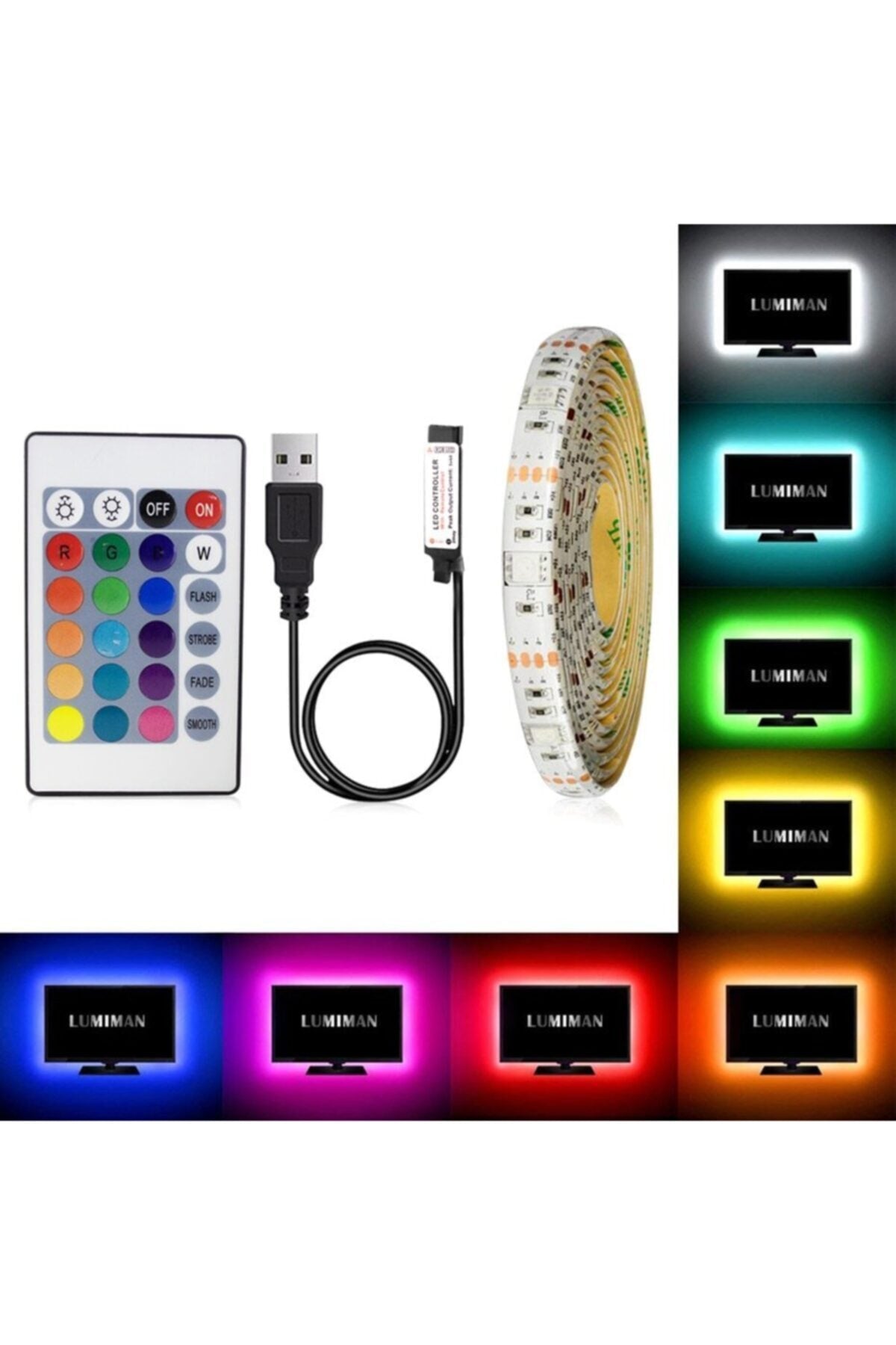 TriLine Tv Arkası 5 Metre Rgb Led Şerit Işık- 16 Renk, Uzaktan Kumandalı, Dimmer Ayarlı Silikonlu