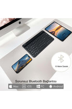 TriLine 78 Yuvarlak Tuşlu İngilizce Bluetooth Tablet Telefon Klavyesi Şarjlı Mini Boy 29x16cm - Görsel 6