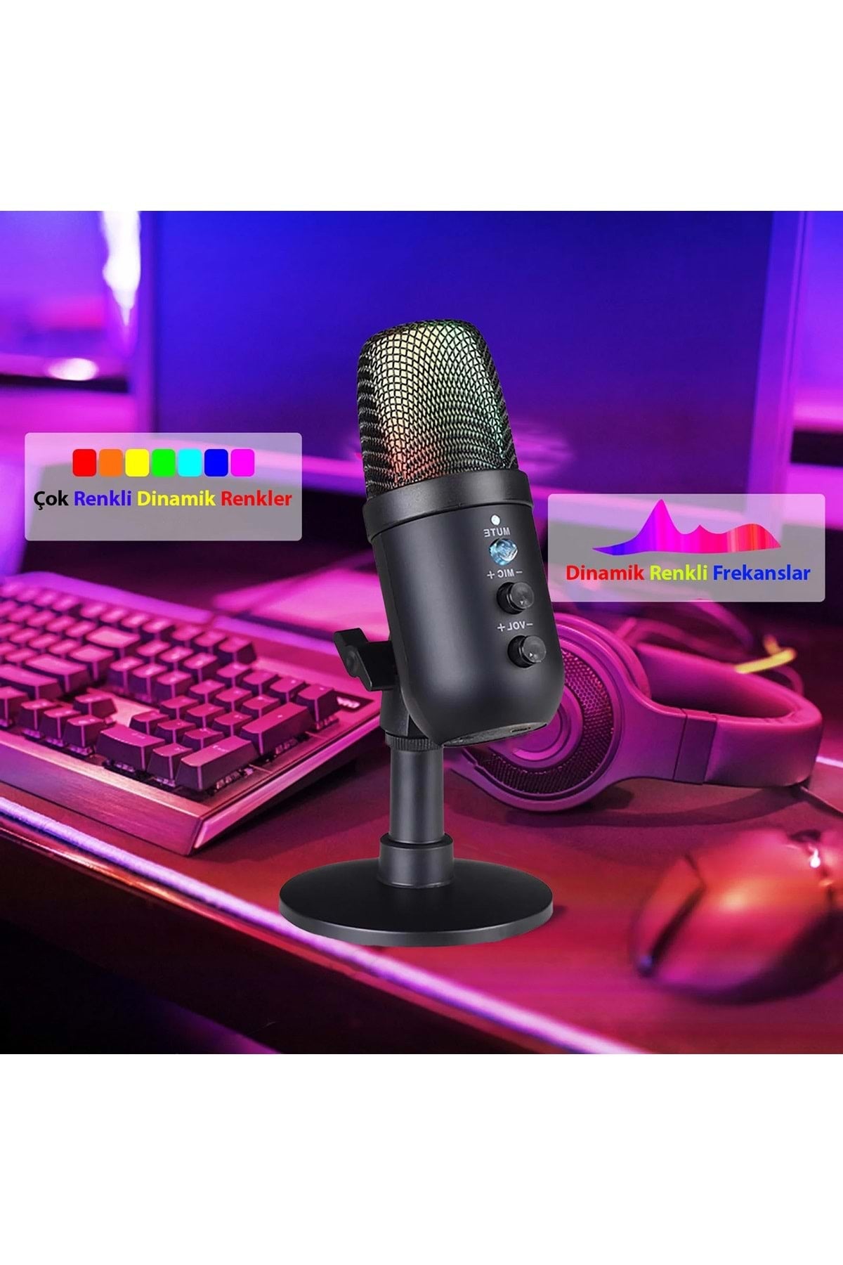 TriLine Profesyonel Kardioid RGB Oyuncu Stüdyo Kayıt Kablolu Podcast Mikrofonu