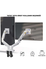 TriLine NB F160 Beyaz 17-27" Çift Kol Monitör Tutucu 2-9 kg Amostisörlü Vesa Monitör Standı - Görsel 4