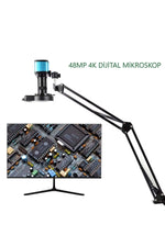 TriLine 48MP 4K 60F/S Endüstriyel Mikroskop Katlanabilir Tutucu 150X Zoom Lensli 56 Led Halka Işık