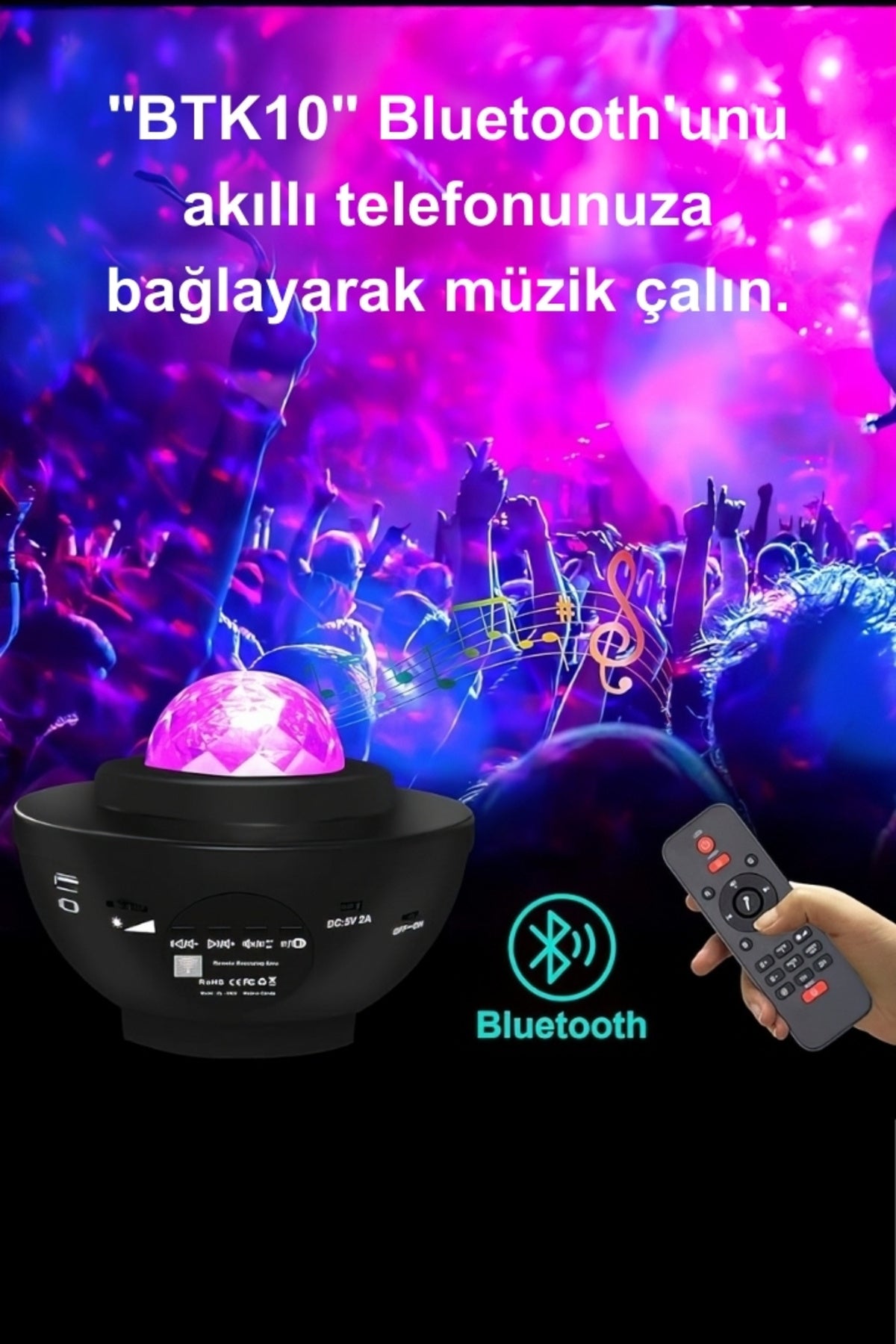 TriLine Yıldızlı Bluetooth Hoparlör Tavan Projektör-galaksi Lazer Işık Ve Led Disko Topu Parti Gece Lambası - Görsel 4