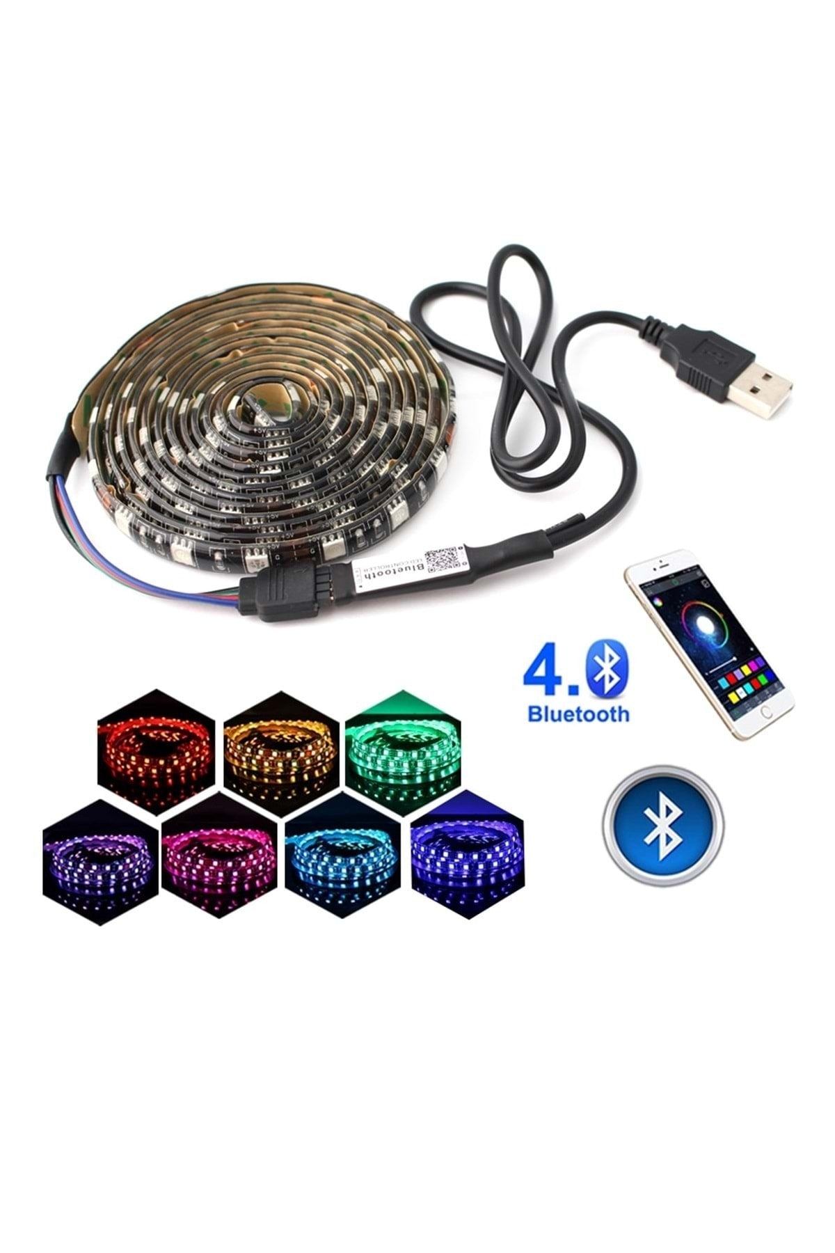 TriLine Bluetooth TV Arkası RGB Usb Şerit Led Aydınlatma 16 Renk - 1METRE