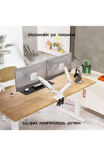 TriLine NB F160 Beyaz 17-27" Çift Kol Monitör Tutucu 2-9 kg Amostisörlü Vesa Monitör Standı - Görsel 2