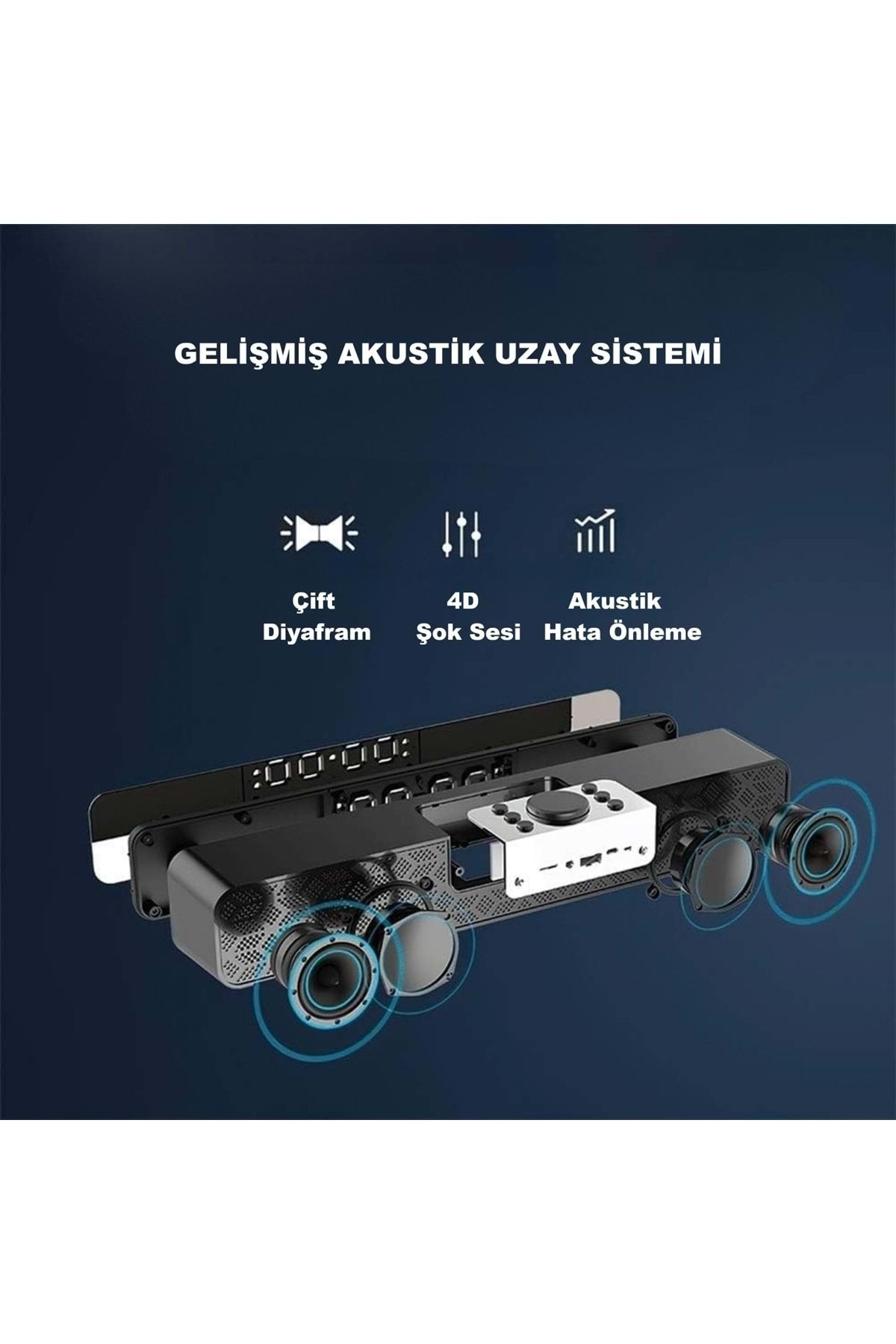 TriLine Bluetooth Hoparlör Şarjlı Ses Sistemi LED Ekran FM Çalar Saat Sıcaklık PC USB Aux Tf Kart - Görsel 5
