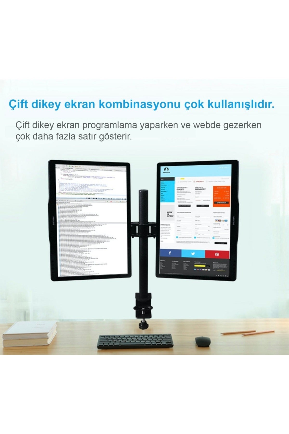 TriLine Lcd Monıtör 2li Led Tv Full Hareketli Çelik Masa Tutucu - Görsel 5