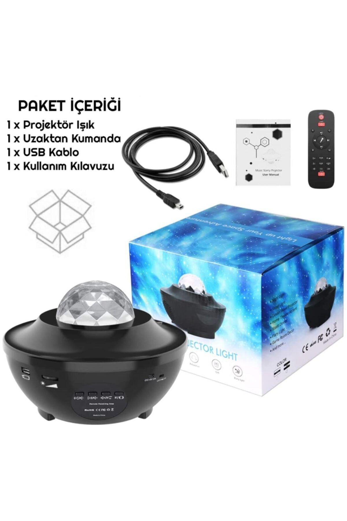 TriLine Yıldızlı Bluetooth Hoparlör Tavan Projektör-galaksi Lazer Işık Ve Led Disko Topu Parti Gece Lambası - Görsel 8