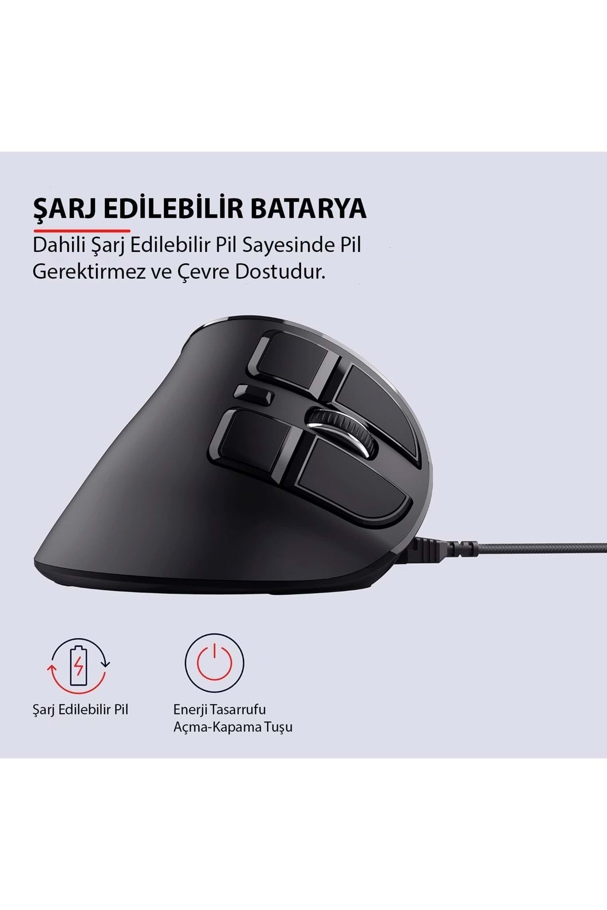 TriLine Bluetooth+2.4G Kablosuz Dikey Ergonomik Şarj Edilebilir Sessiz Mouse - Görsel 8