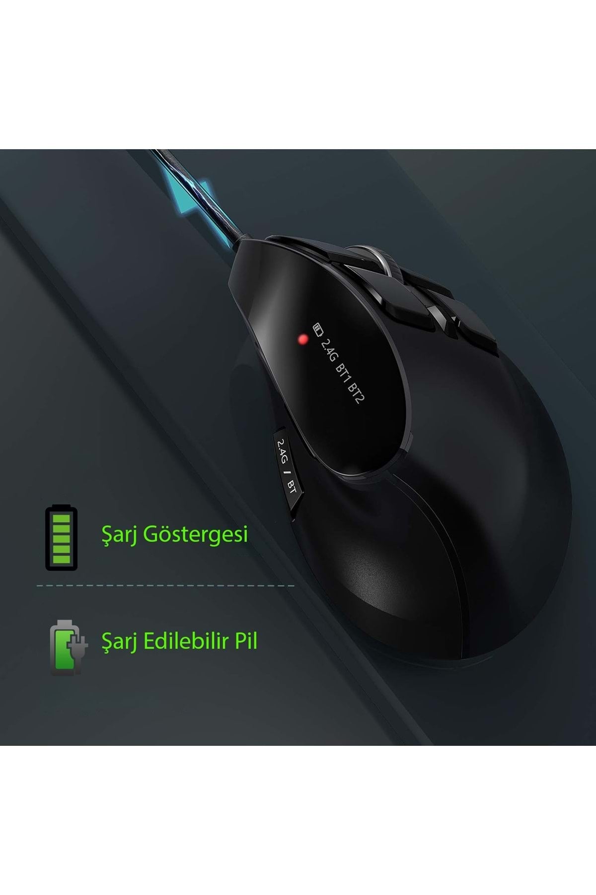 TriLine Bluetooth+2.4G Kablosuz Dikey Ergonomik Şarj Edilebilir Sessiz Mouse - Görsel 2