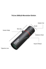 TriLine 2000x24 Zoom Monoküler Mini Taşınabilir HD Dürbün Su Geçirmez Tripod Telefon Tutacağı - Görsel 7
