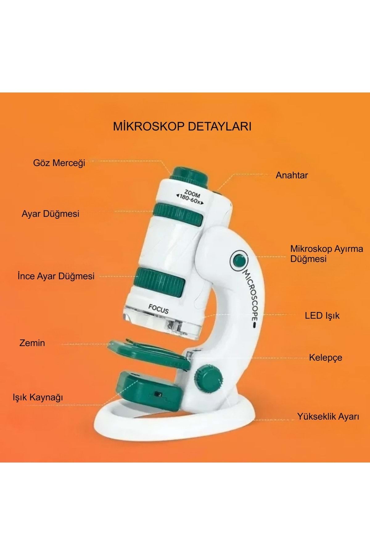 TriLine Mikroskop Deney Seti 180X Portatif LED Işıklı Eğitici Öğretici 21 Parça Mobil Taşınabilir - Görsel 5
