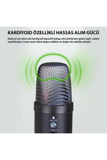 TriLine Profesyonel Kardioid RGB Oyuncu Stüdyo Kayıt Kablolu Podcast Mikrofonu - Görsel 6