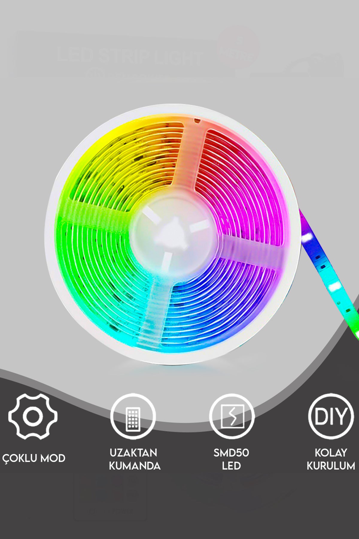 TriLine Tv Arkası 3 Metre Rgb Led Şerit Işık- 16 Renk, Uzaktan Kumandalı, Dimmer Ayarlı Silikonlu - Görsel 6