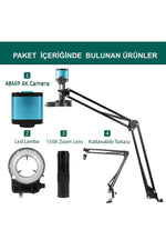 TriLine 48MP 4K 60F/S Endüstriyel Mikroskop Katlanabilir Tutucu 150X Zoom Lensli 56 Led Halka Işık - Görsel 3