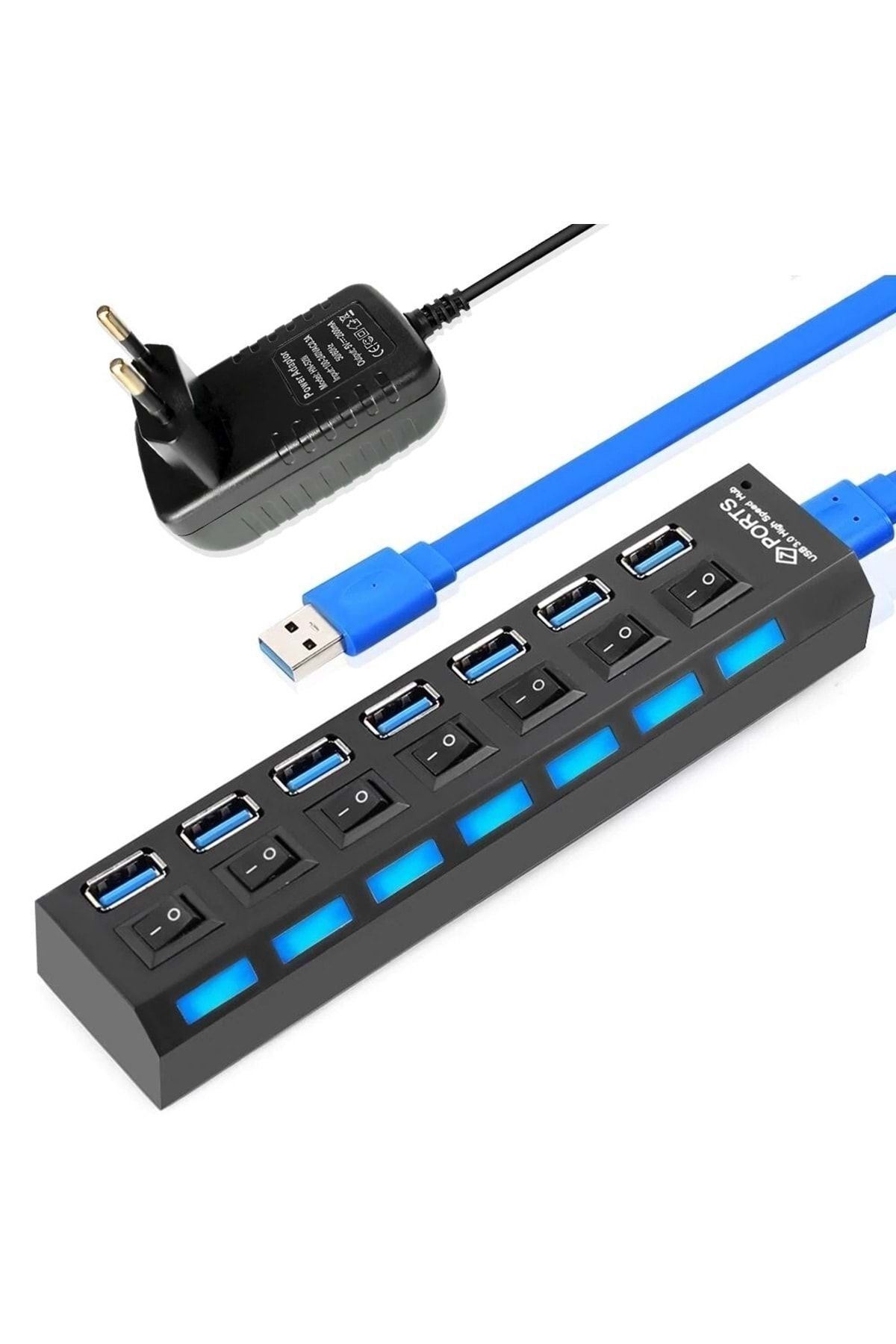 TriLine 7 Port Usb Hub Çoklayıcı Usb 3.0 On Off Tuşlu