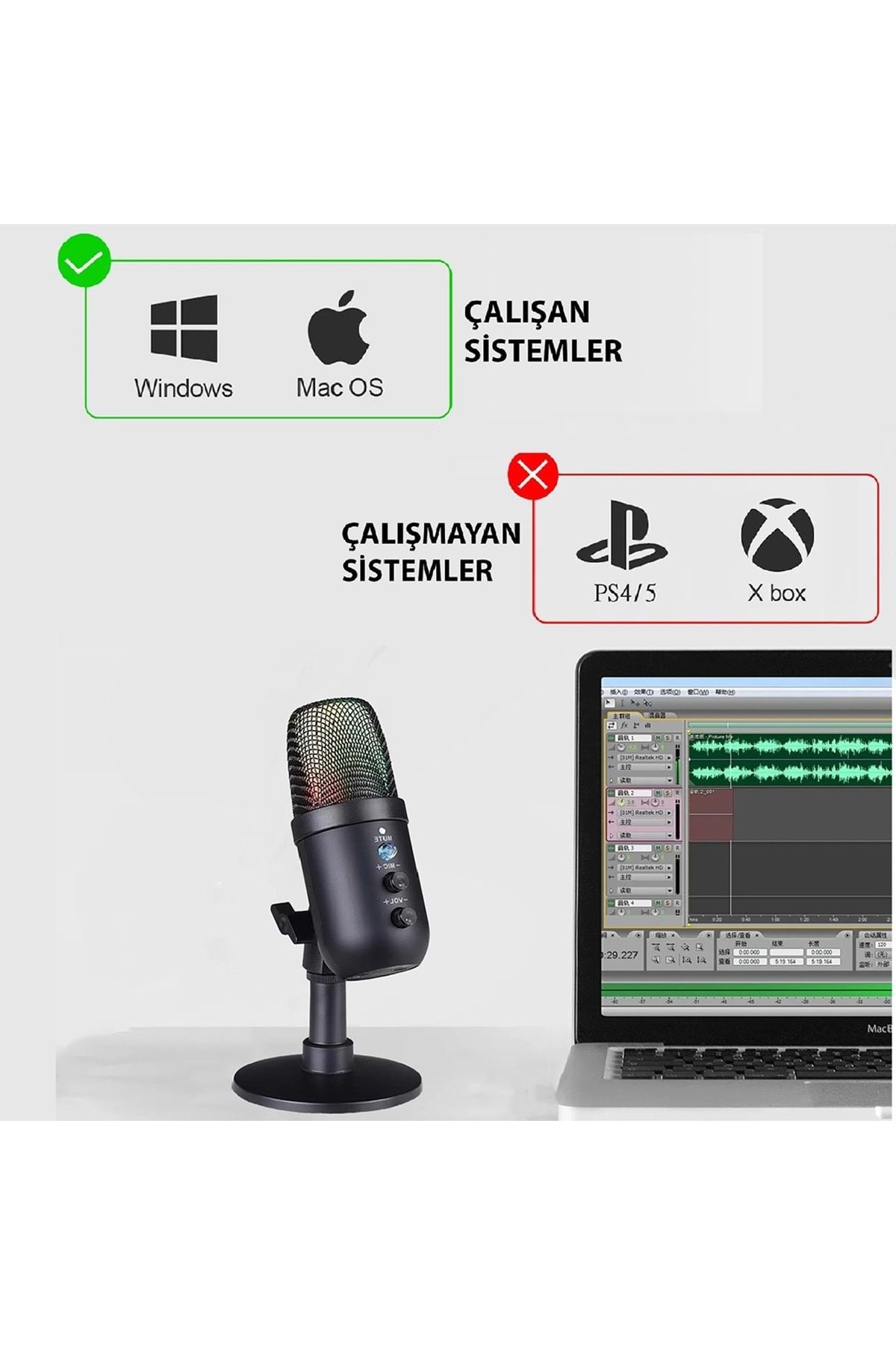 TriLine Profesyonel Kardioid RGB Oyuncu Stüdyo Kayıt Kablolu Podcast Mikrofonu - Görsel 7