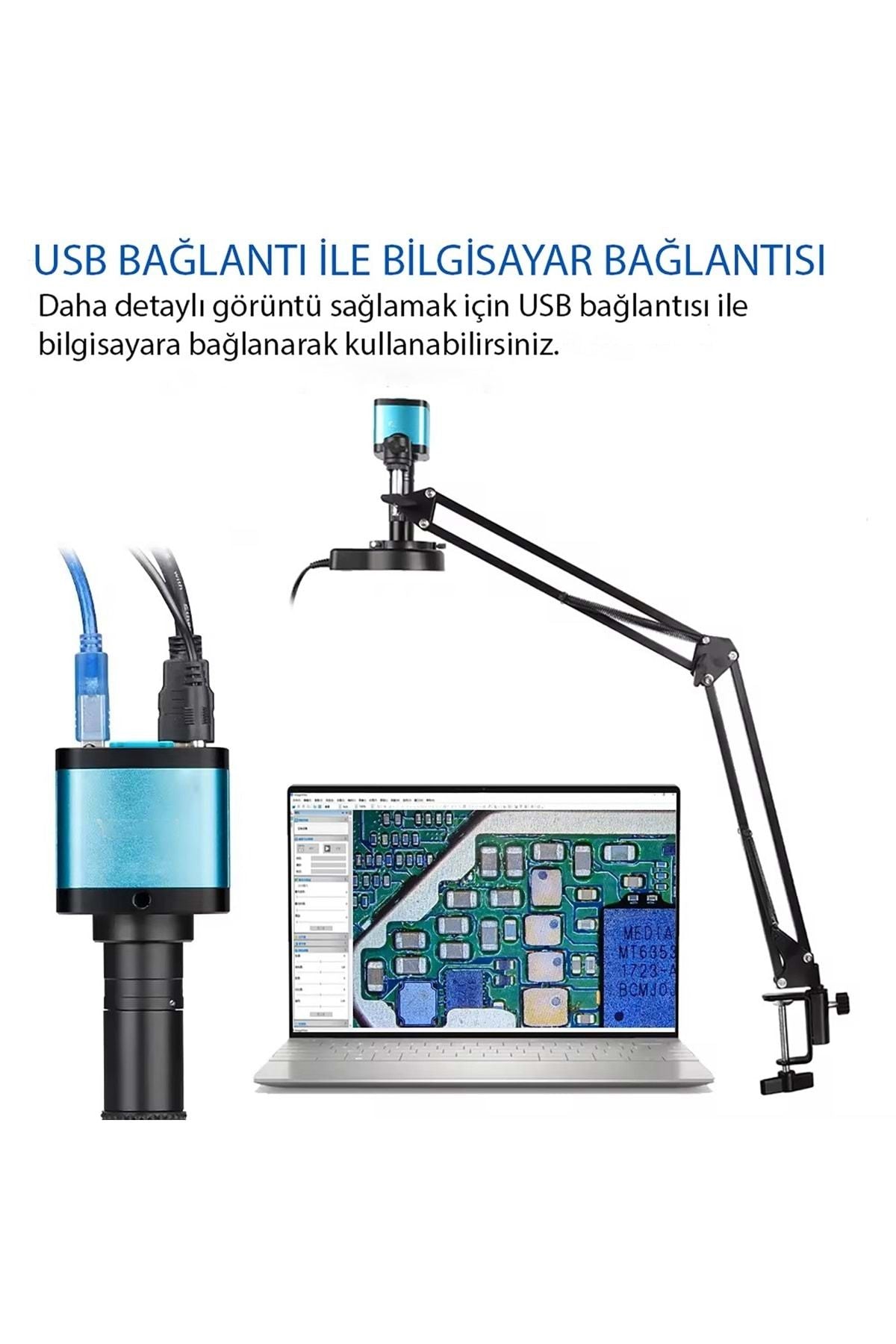 TriLine 48MP 4K 60F/S Endüstriyel Mikroskop Katlanabilir Tutucu 150X Zoom Lensli 56 Led Halka Işık - Görsel 2