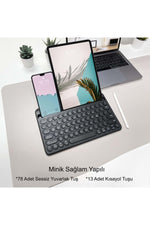 TriLine 78 Yuvarlak Tuşlu İngilizce Bluetooth Tablet Telefon Klavyesi Şarjlı Mini Boy 29x16cm - Görsel 4