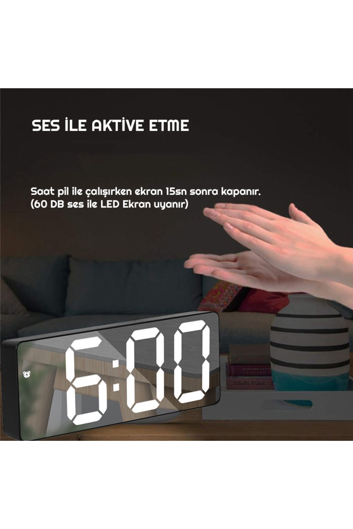 TriLine Aynalı Termometre Alarm Takvimli Led Dijital Modern Masa Saati/ADPT - Görsel 5