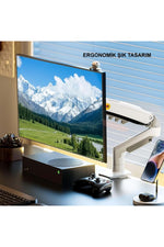 TriLine NB F80-XE Beyaz 17-30" Amortisörlü 2-9Kg Ergonomik Monitör Tutucu Vesa Monitör Standı - Görsel 2