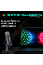 TriLine Profesyonel Kardioid RGB Oyuncu Stüdyo Kayıt Kablolu Podcast Mikrofonu - Görsel 4