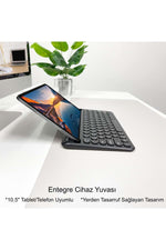 TriLine 78 Yuvarlak Tuşlu İngilizce Bluetooth Tablet Telefon Klavyesi Şarjlı Mini Boy 29x16cm - Görsel 2
