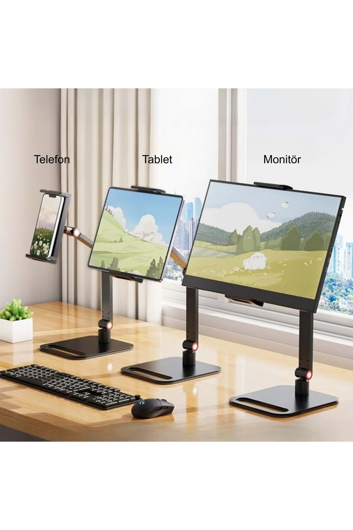 TriLine Monitör Tablet iPad Telefon Tutucu 12-16 İnç Universal Metal 360° Derece Döner Stand - Görsel 2
