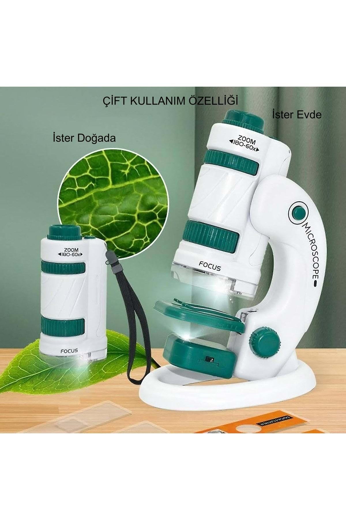 TriLine Mikroskop Deney Seti 180X Portatif LED Işıklı Eğitici Öğretici 21 Parça Mobil Taşınabilir - Görsel 3