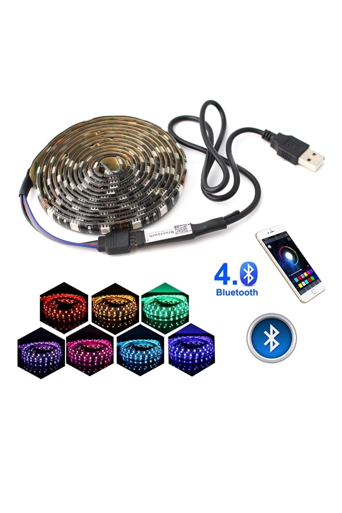TriLine Bluetooth TV Arkası RGB Usb Şerit Led Aydınlatma 16 Renk - 3METRE