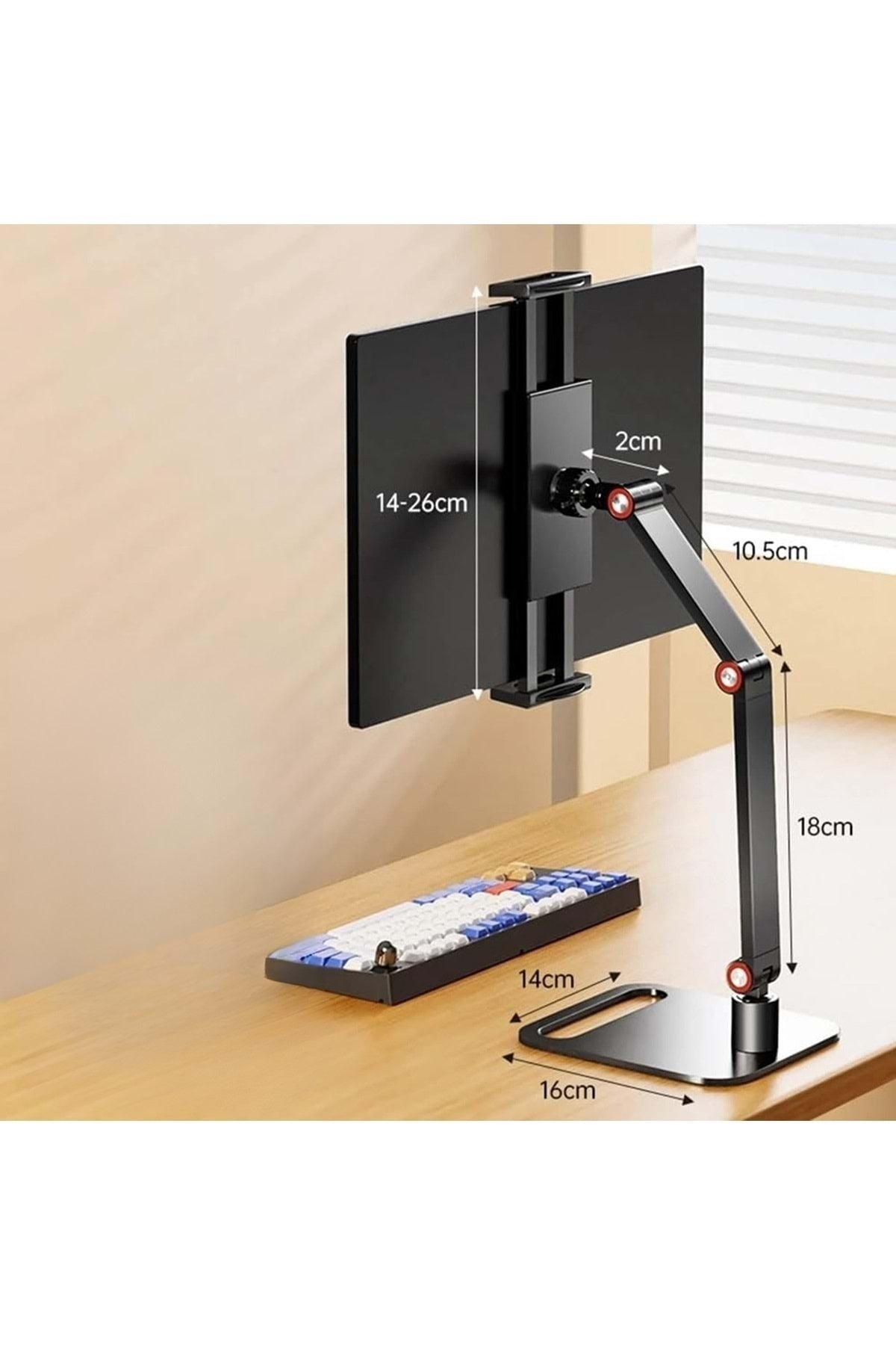 TriLine Monitör Tablet iPad Telefon Tutucu 12-16 İnç Universal Metal 360° Derece Döner Stand - Görsel 4