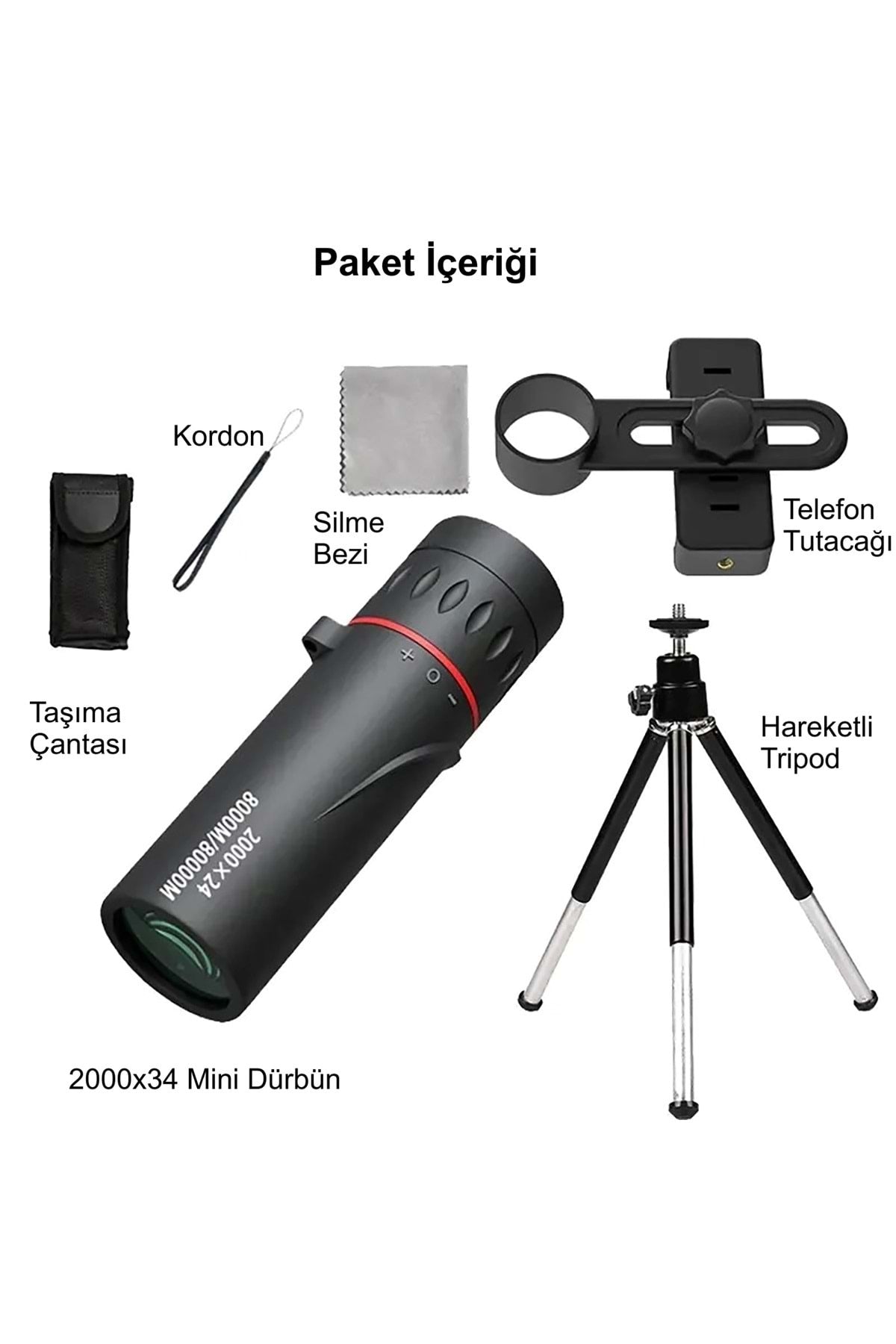 TriLine 2000x24 Zoom Monoküler Mini Taşınabilir HD Dürbün Su Geçirmez Tripod Telefon Tutacağı - Görsel 8