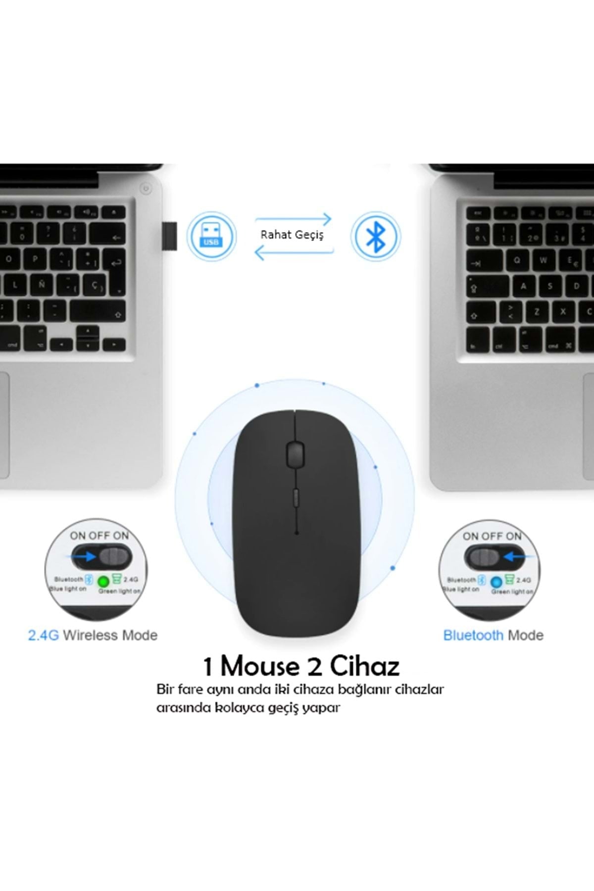 TriLine Bluetooth Şarjlı 2.4ghz Kablosuz Mouse Sessiz Tıklama - Görsel 2