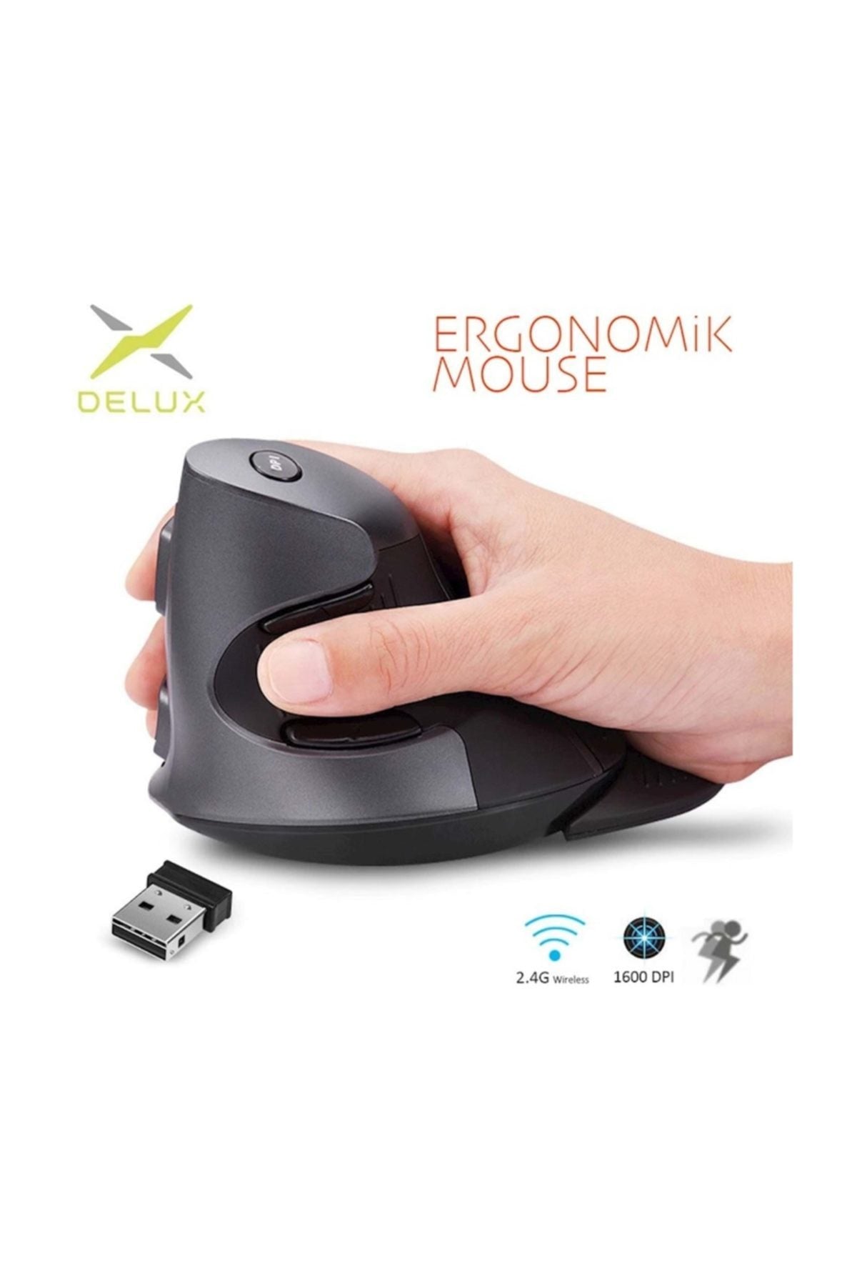 TriLine Delux M618gx Ergonomik Dikey 6 Tuşlu Kablosuz Optik Mouse - Görsel 2