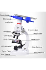 TriLine 1200x Mobil Uyumlu Eğitici Mikroskop Seti Led Işıklı 12 Adet Biyolojik Örnek Hediye - Görsel 5