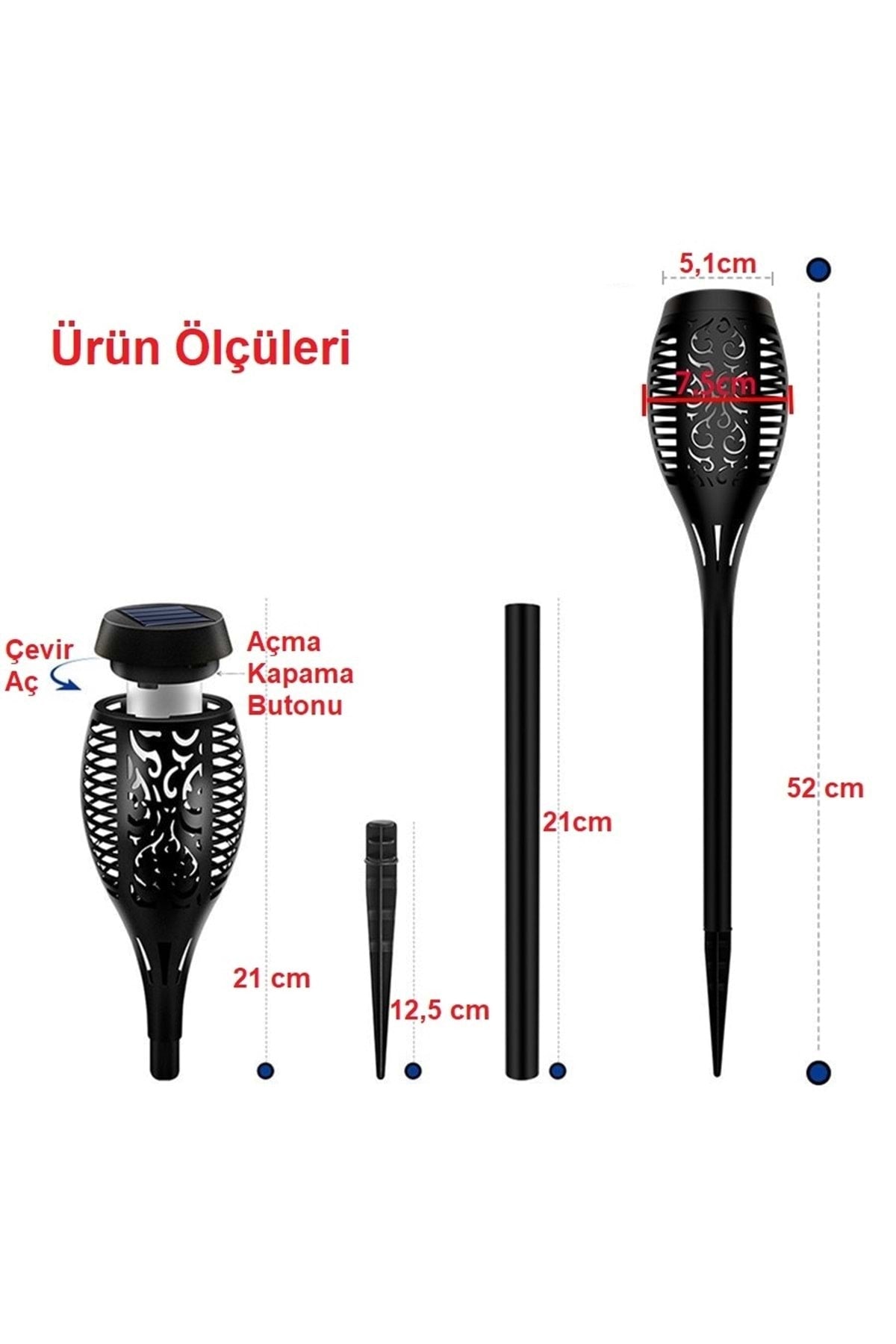 TriLine Solar Alev Led Bahçe Aydınlatma Peyzaj Lambası- 1 Adet - Görsel 6