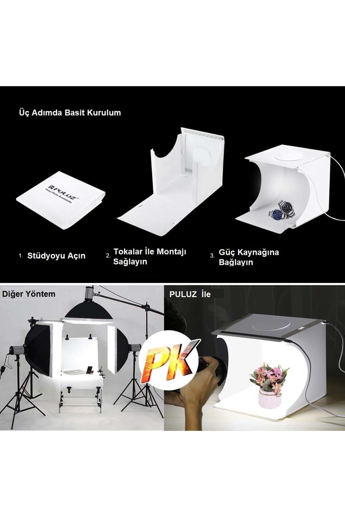 TriLine Puluz 2x20 Led Işıklı 6 Fonlu Fotoğraf Çekim Çadırı 20x20 Cm - Görsel 7